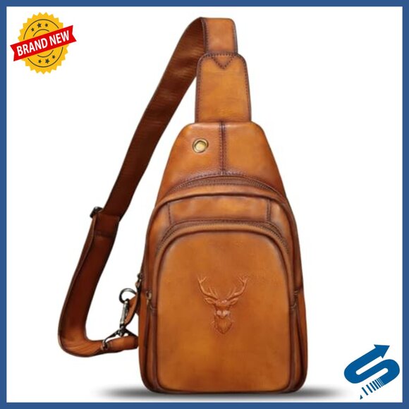 Genuine Leather Sling Backpack Crossbody Bag Adjustable Strap Vintage Style main image 7